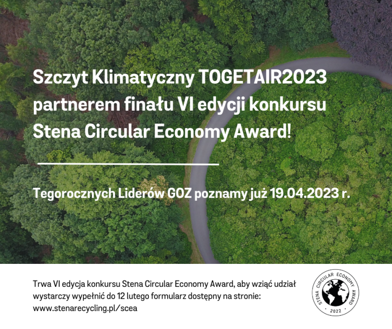 Szczyt Klimatyczny TOGETAIR2023 partnerem finału VI edycji konkursu Stena Circular Economy Award - ZielonaGospodarka.pl