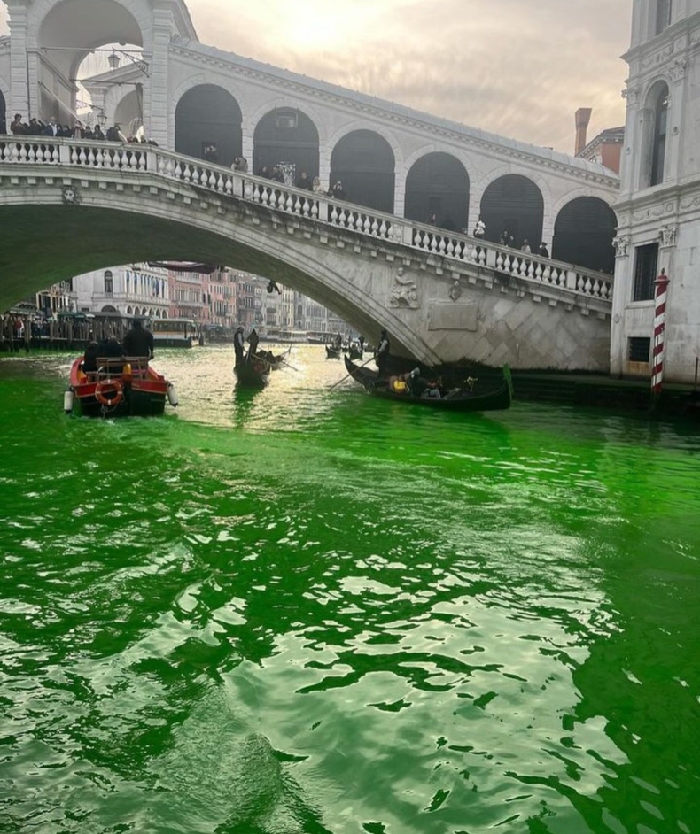 Aktywiści klimatyczni zabarwili na zielono wodę w Canal Grande w Wenecji - ZielonaGospodarka.pl